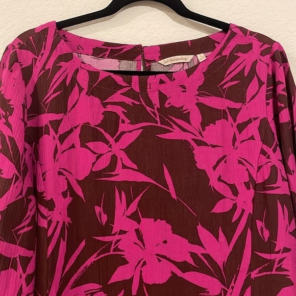 Soft Surroundings Women Tunic Top Large Pink Brown Longline Floral Contemporary - Picture 6 of 17